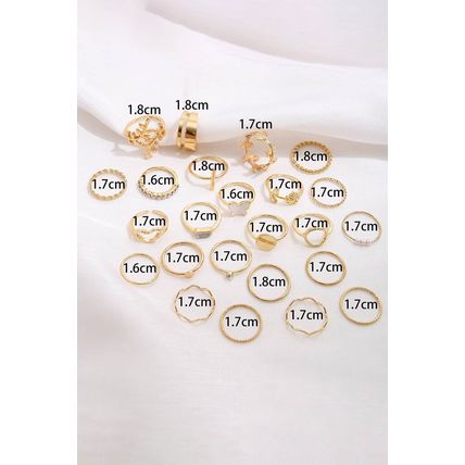 Gold Butterfly Vines Hollowed Heart Geometric 24-piece Ring set