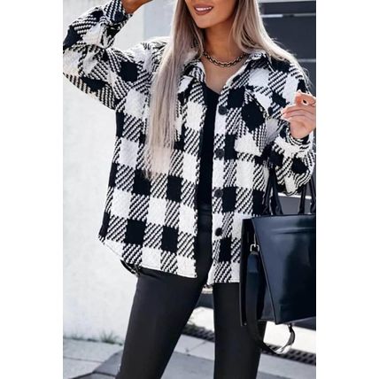 Black Plaid Textured Flap Pocket Shacket