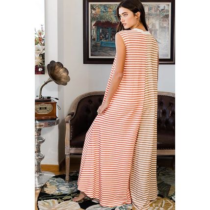 Orange Stripe Oversized Buttoned Front Sleeveless Wide Leg Jumpsuit