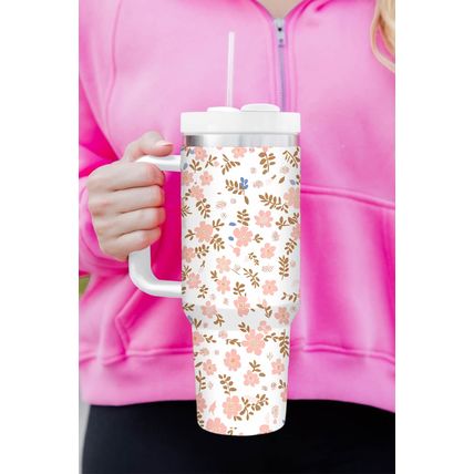 White Cute Flower Print Large Stainless Steel Tumbler 40oz