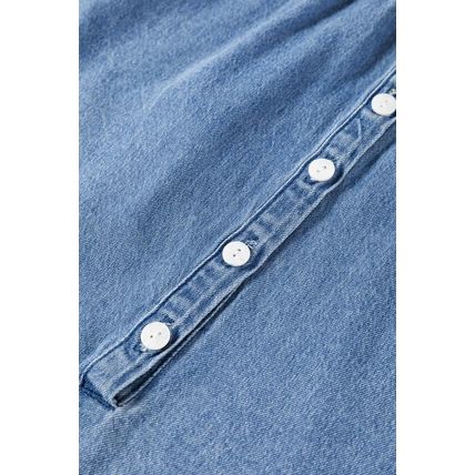 Sky Blue Frilled Raw Hem Half Buttoned Denim Top