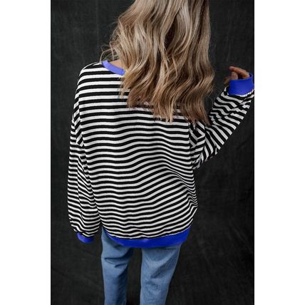 Black Stripe Glitter Halloween Pumpkin Print Oversized Sweatshirt