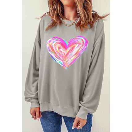 Gray Valentines Brushwork Heart Graphic Drop Shoulder Sweatshirt