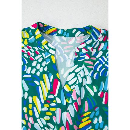 Green Abstract Print Knotted Short Sleeve Plus Size Blouse