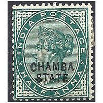 Chamba (Indian Convention States) 1887 SG1 1/2a Blue-Green Mounted Mint ..