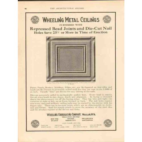 wheeling corrugating company 1913 metal ceilings vintage ad