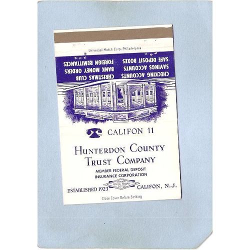 New Jersey Califon Royal Flash Matchcover Hunterdon County Trust Co w/Larg~3316