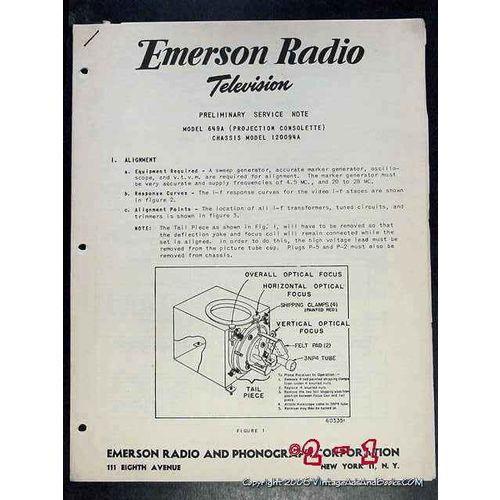 EMERSON 1950 TV Projection Consolette 649A service note
