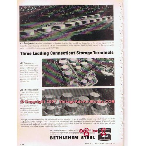 BETHLEHEM STEEL COMPANY 1955 CT Storage Terminals oil tanks vintage ad