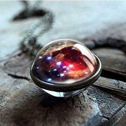 Curious Sparkling Galaxy Solar Planet Star Amber Necklace Pendant Chain as MIB