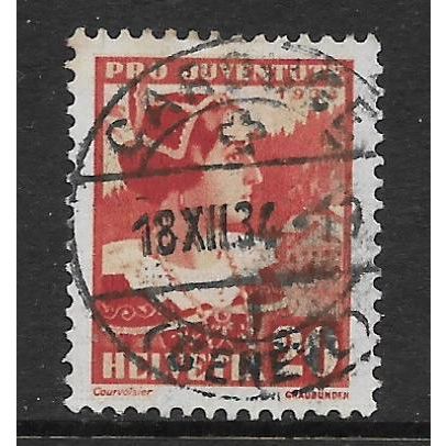 SWITZERLAND 1934 CHILDRENS FUND 20c GRAUBONDEN RED & BUFF SG J70 FINE USED