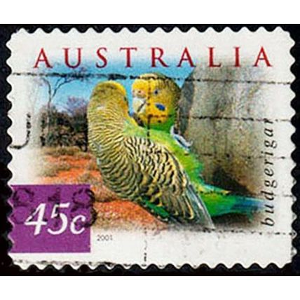 Australia 2001 Bird 45c Used P&S Stamp Budgerigar 11.25 Perf .