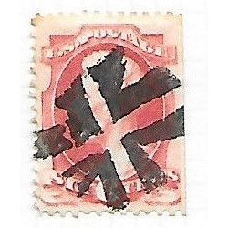 USA 1870 NATIONAL BANK NOTE 6c LINCOLN FANCY CORK CANCEL straight edge right