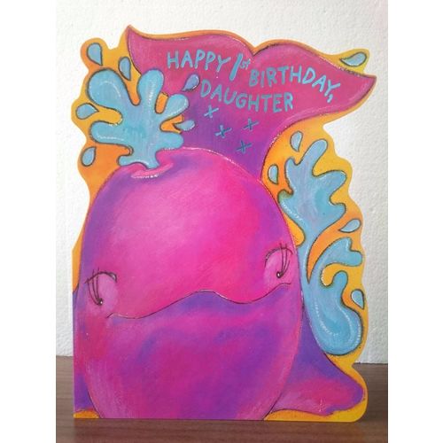 Happy 1st Birthday Daughter - Large Card (Shape cut card) whale