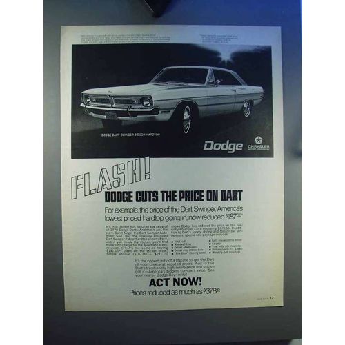 1970 Dodge Dart Swinger 2-Door Hardtop Car Ad - Flash!