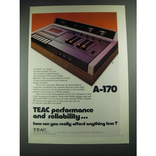 1975 TEAC A-170 Cassette Deck Ad - Performance and Reliability