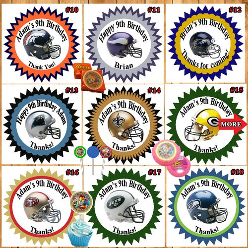 Football NFL Birthday Stickers 1 Sheet Round Personalized Custom Made