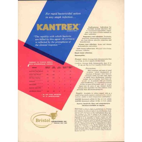 bristol laboratories 1959 kantrex antibiotic staph medical vintage ad