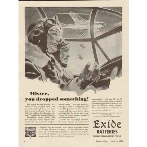 ELECTRIC STORAGE BATTERY CO 1943 mister dropped something vintage ad