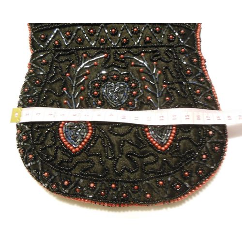 Vintage Purse Handbag Black and Red Heart Themed Beaded
