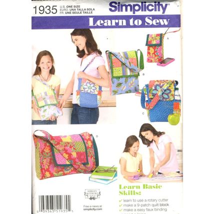 Simplicity Learn To Sew Pattern #1935, Patchwork Quilting Purses