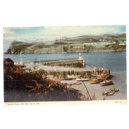PORT ERIN AND BRADDA HEAD, ISLE OF MAN used vintage postcard. 1960 postmark =