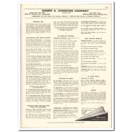 Robert A Johnston Company 1956 vintage dairy catalog chocolate