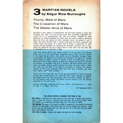 3 Martian Novels by Edgar Rice Burroughs ( Dover | First Printing | 1962 )