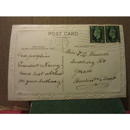 BIRTHDAY WISHES .used vintage postcard RP 1938 pm kittens