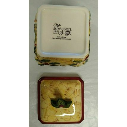 "Make The Season Bright" Ceramic Christmas Covered Candy Dish - NIB! Fast Ship!