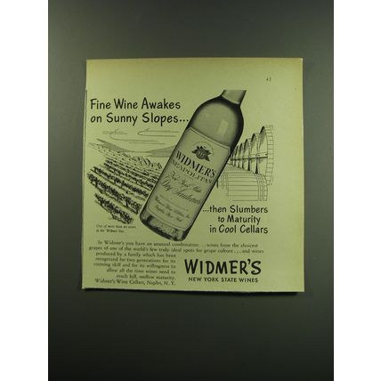 1949 Widmer's Neapolitan Wine Ad - Fine wine Awakes on Sunny Slopes