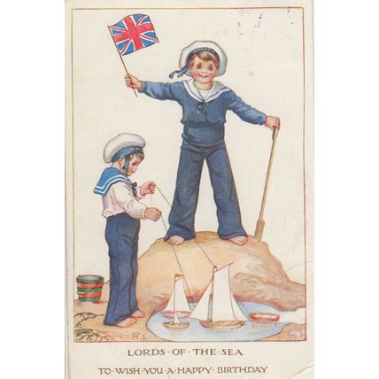 Toy Model Puppet Type Boats on String WW1 Children Sailors Old Postcard