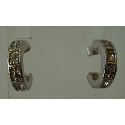 Vintage Earrings White Crystal Half Hoops Pierced Small Retro Studs