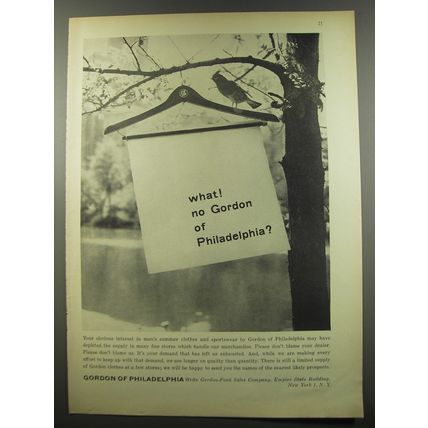 1955 Gordon of Philadelphia Fashion Ad - What! No Gordon of Philadelphia?
