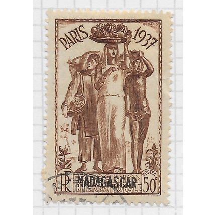 MADAGASCAR 1937 PARIS INTERNATIONAL EXPOSITION 50c USED FRUITS NATIVE WOMEN