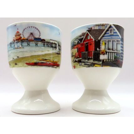 Beach Huts Egg Cups Ceramic 6.5 CM Gift Christmas Kitchen Dishwasher Proof Home