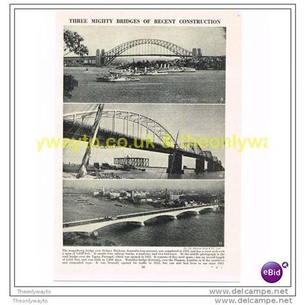 BRIDGES, SYDNEY, TAGUS, PORTUGAL AND WATERLOO BRIDGE, Book Illustration, c1953