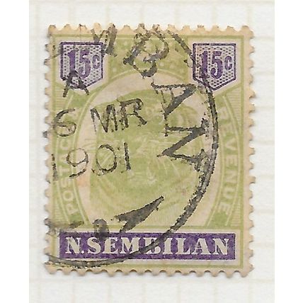 NEGRI SEMBILAN MALAYA 1896 15c TIGER HEAD USED SG11 11 SG DATED COPY
