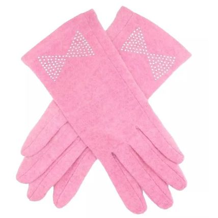 Ladies Gloves Pink with Diamante Bow Detail 23 CM Clothing Accessory Gift