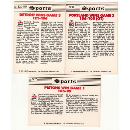 1990-91 Hoops THREE Detroit Pistons basketball cards #337, #338 & #339- Finals
