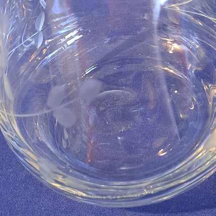 Vintage ETCHED GLASS CREAMER 4" ROSE Flower Floral Crystal
