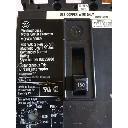 WESTINGHOUSE MCP431800CR,2610D55G08 MOTOR CIRCUIT BREAK PROTECTOR,150 AMP,BM
