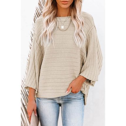 Apricot Exposed Seam Ribbed Knit Dolman Sweater