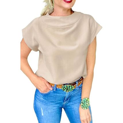 Oatmeal Plain Crew Neck Loose Fit Casual Top