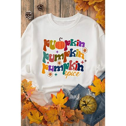 Beige Cute Pumpkin Spice Graphic Thanksgiving Sweatshirt