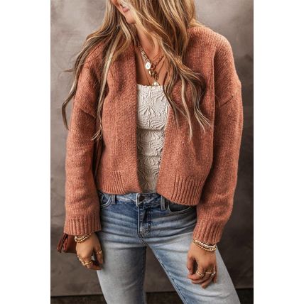 Light French Beige Drop Shoulder Open Front Cropped Cardigan