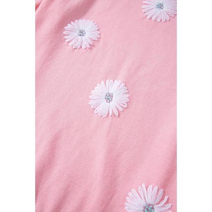 Pink Flower Pattern Short Sleeve Knitted Top