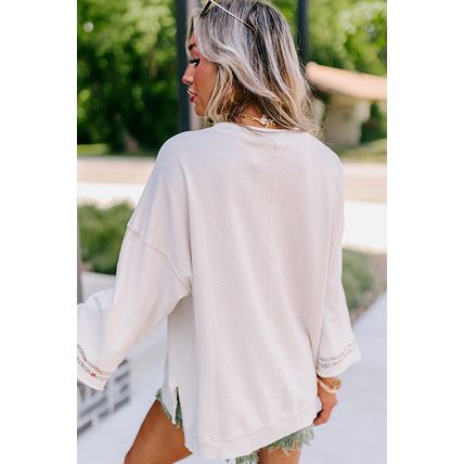 Jet Stream Floral Peace Sign Graphic Drop Shoulder Wide Sleeve Casual Top