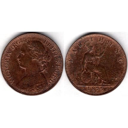 Great Britain. Victoria. Farthing 1875H pitting/gilded. dy22282