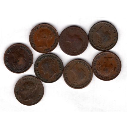 Great Britain. Victoria. Half Farthings x 8, 1843-1844. dy21419